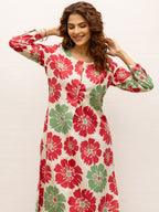 Multicolor Cotton Flax Kurta Pant Set For Women's