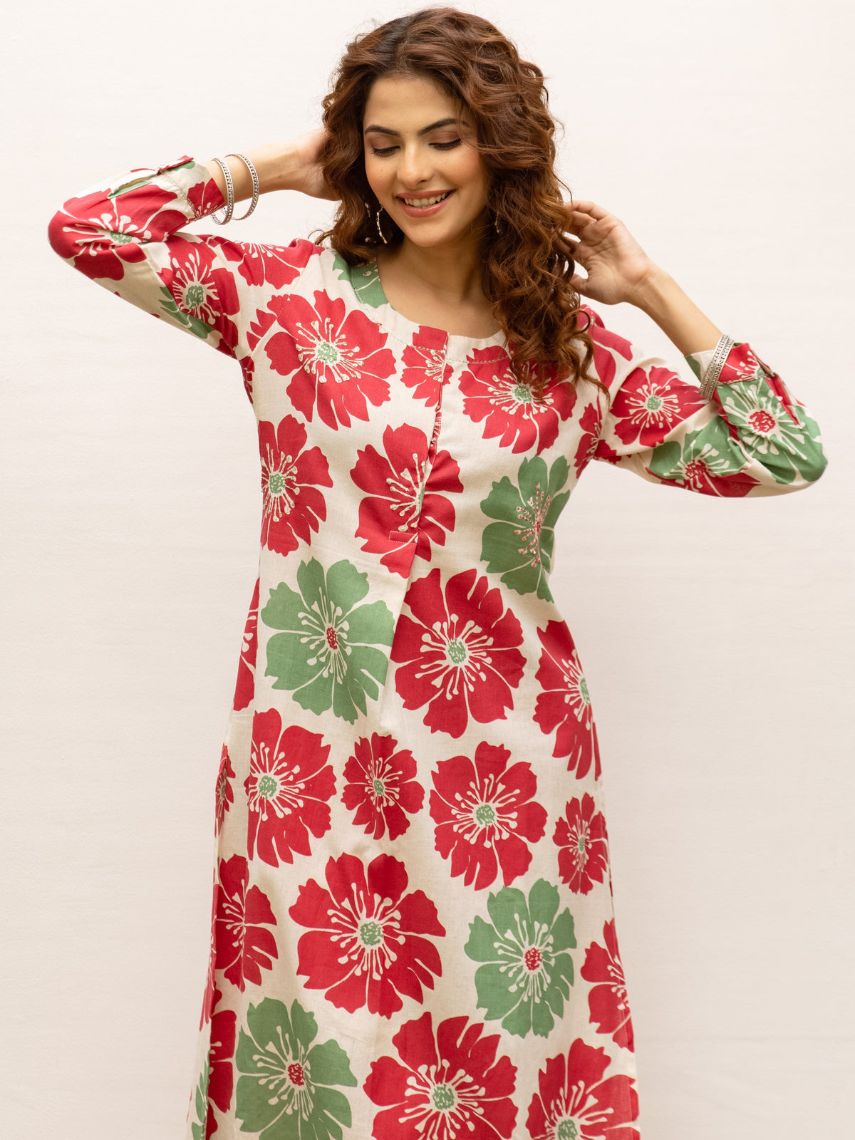 Multicolor Cotton Flax Kurta Pant Set For Women's