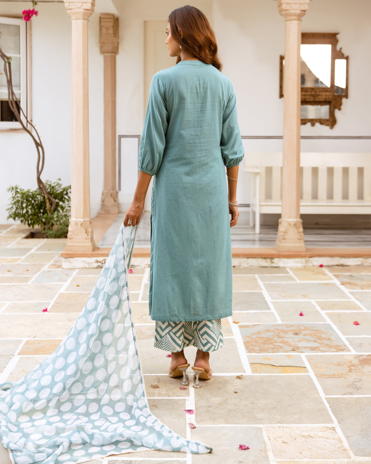 Dusty Aqua Green with White Complete Suit Set