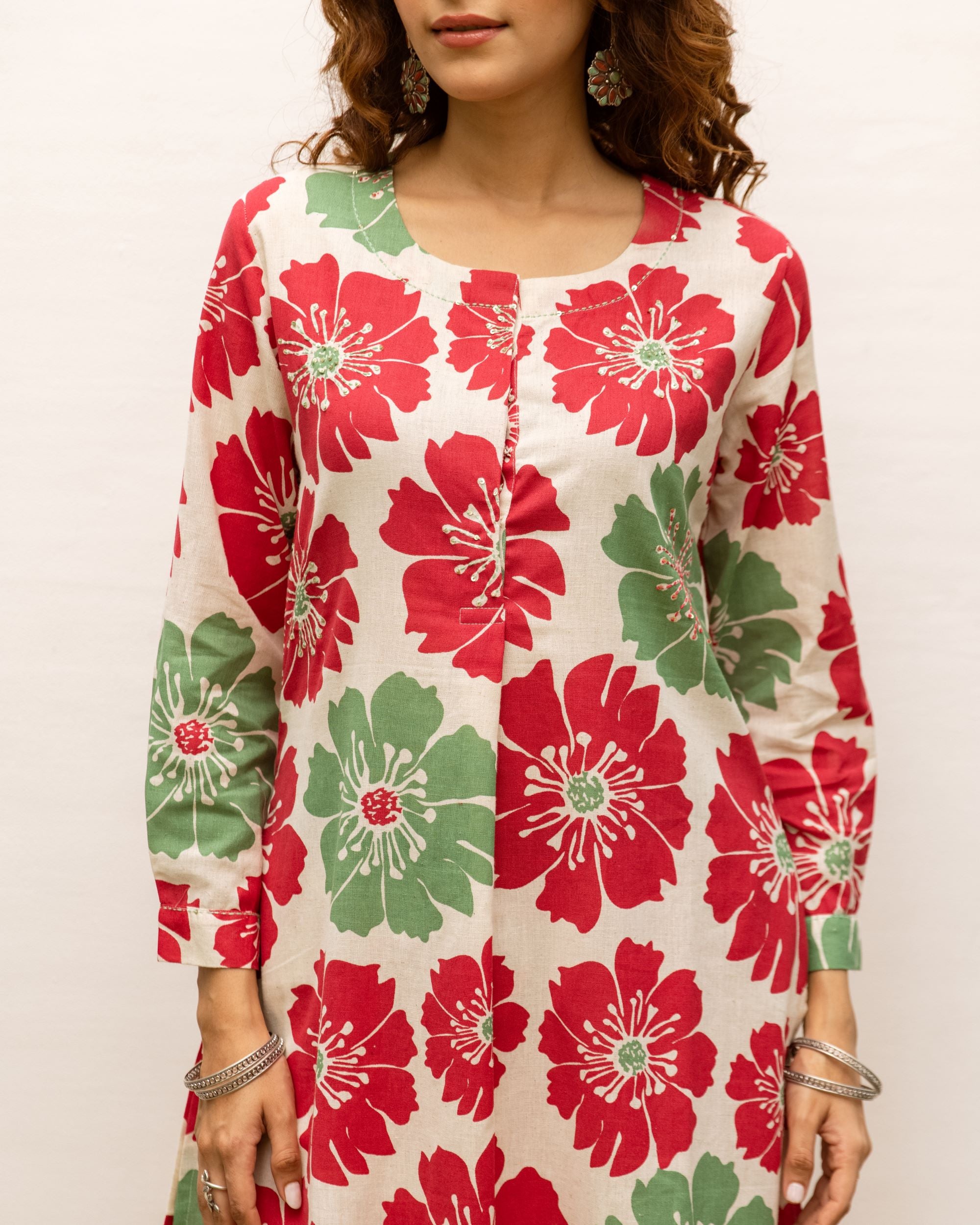 Multicolor Cotton Flax Kurta Pant Set For Women's