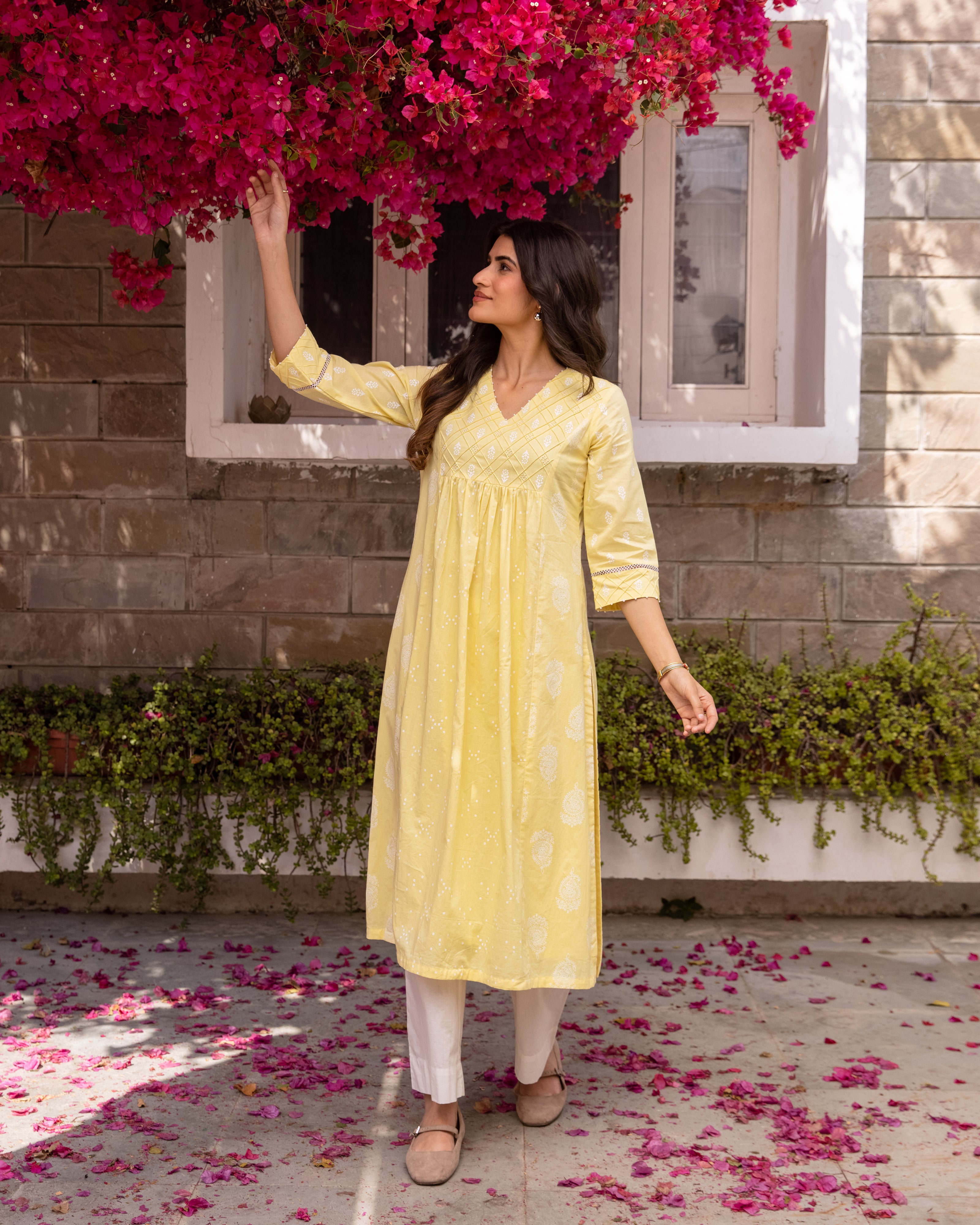 Pastel Yellow Kurta(Pant Not Included)