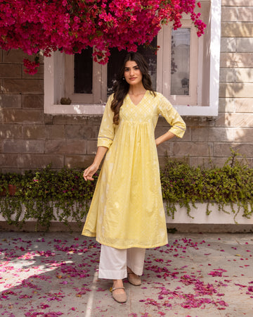 Pastel Yellow Kurta(Pant Not Included)