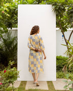 Soft Yellow Cotton Round Neck Dress For Women's