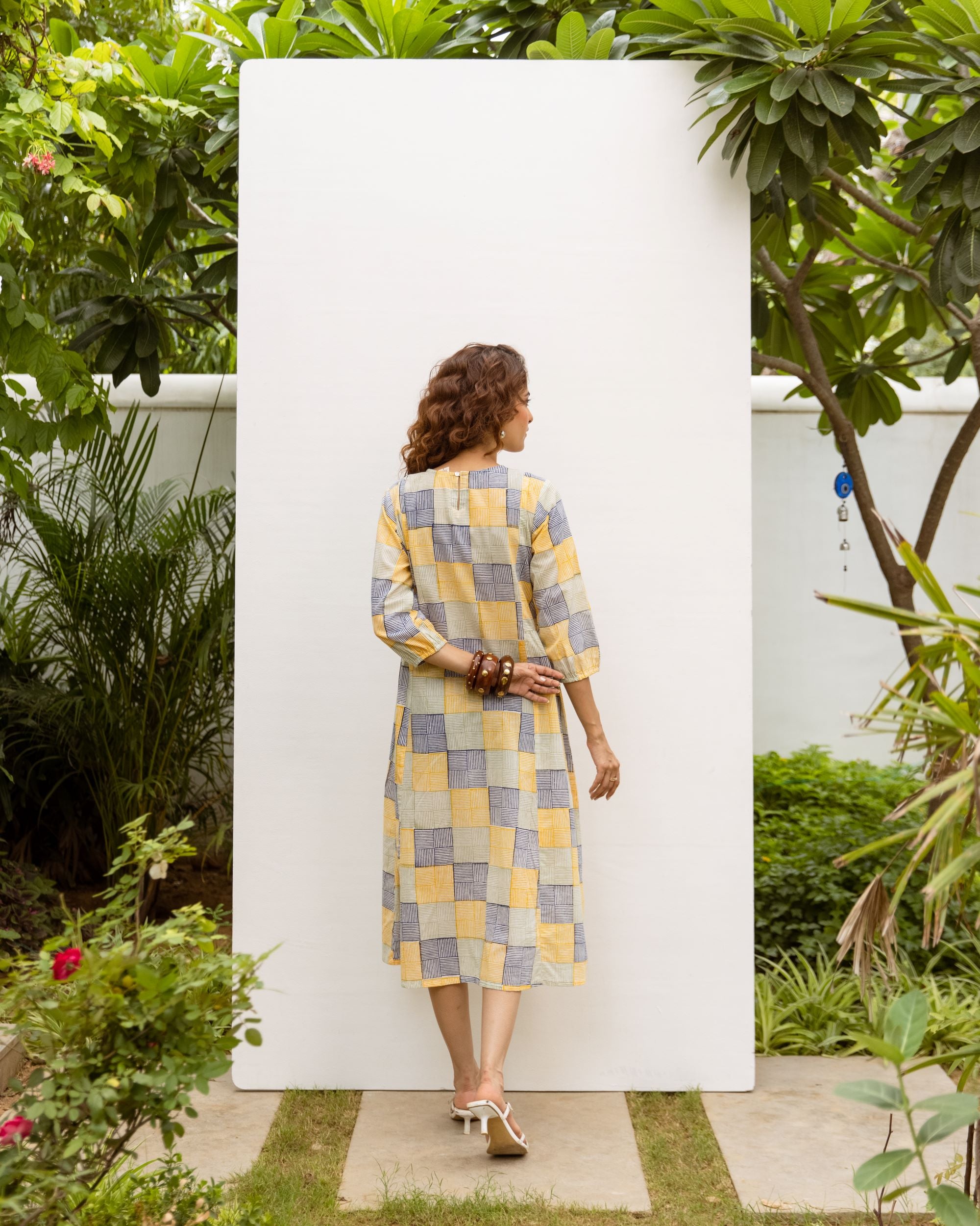 Soft Yellow Cotton Round Neck Dress For Women's