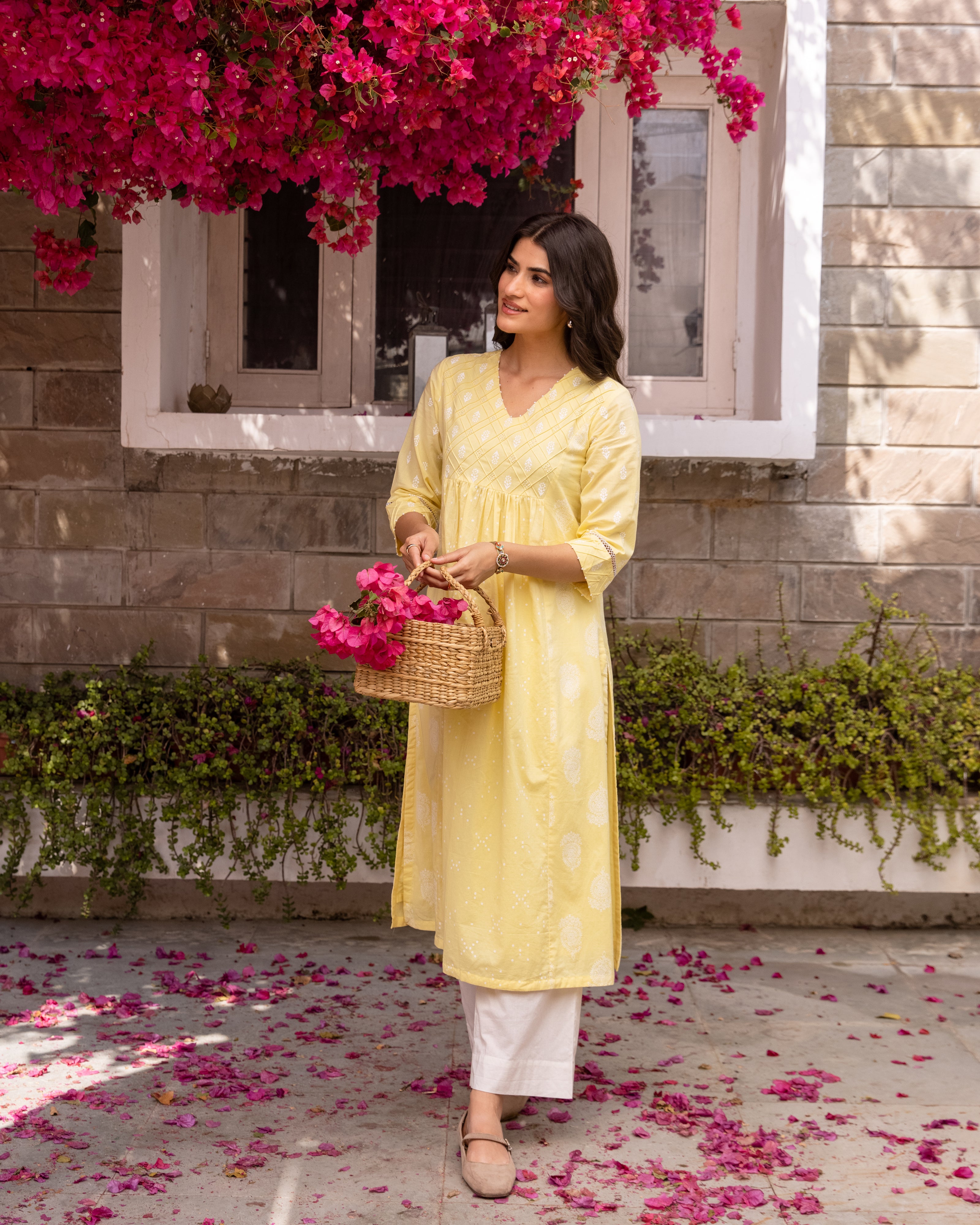 Pastel Yellow Kurta(Pant Not Included)