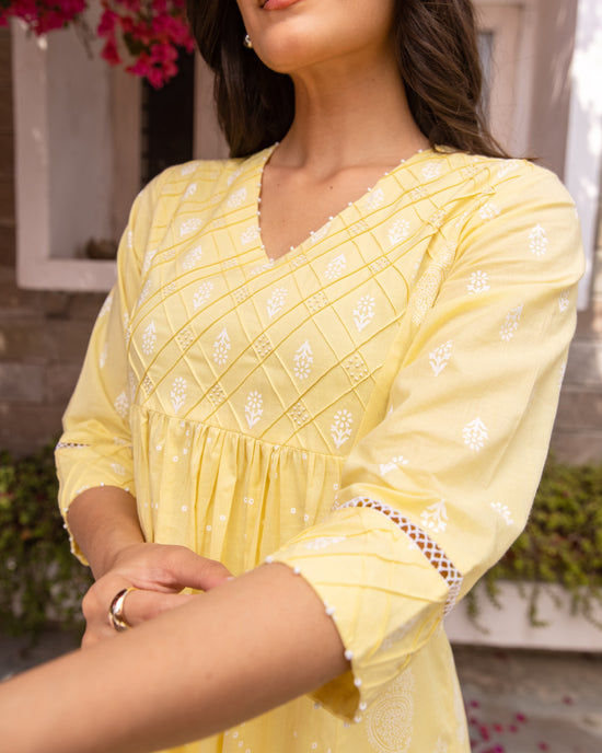 Pastel Yellow Kurta(Pant Not Included)