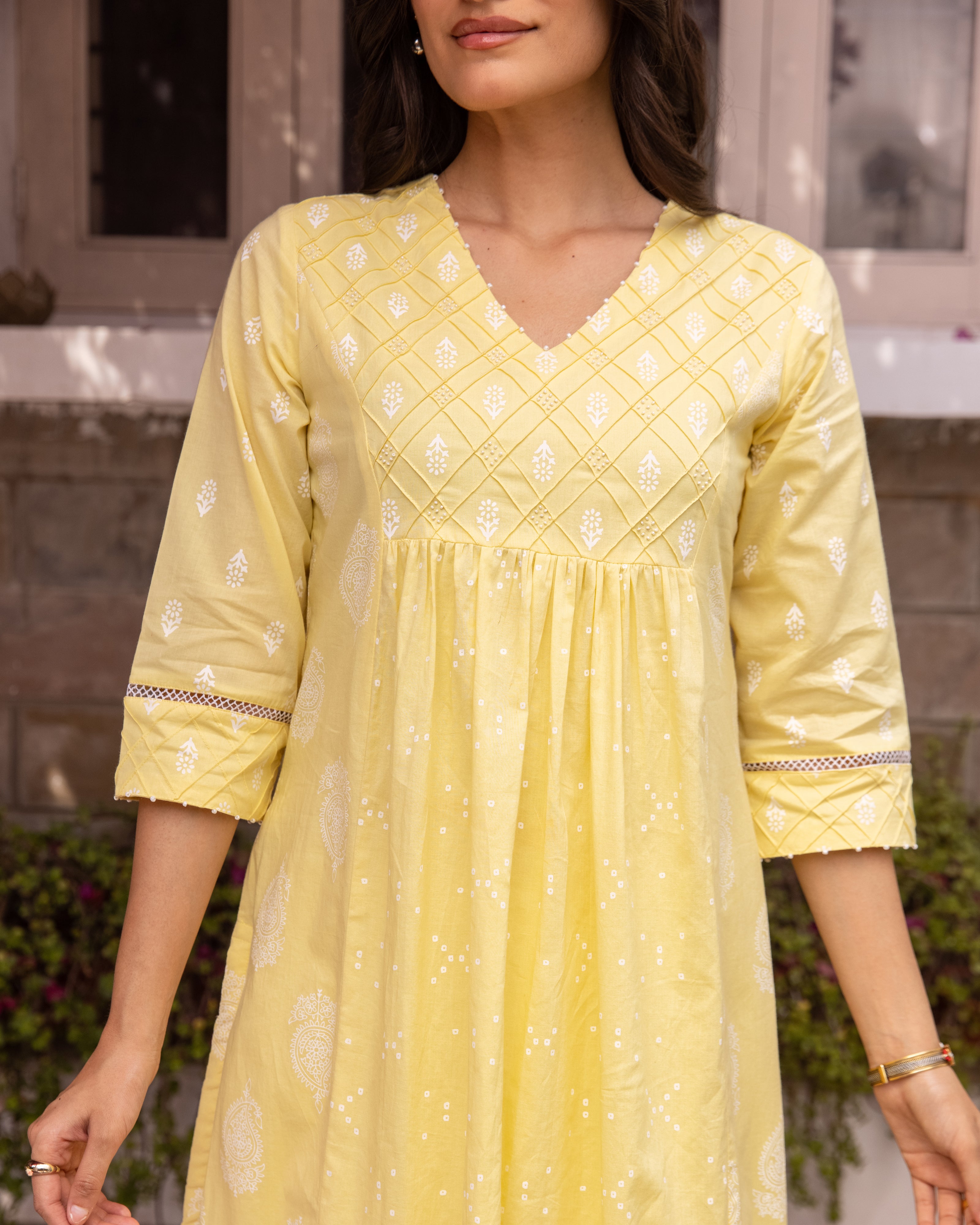 Pastel Yellow Kurta(Pant Not Included)