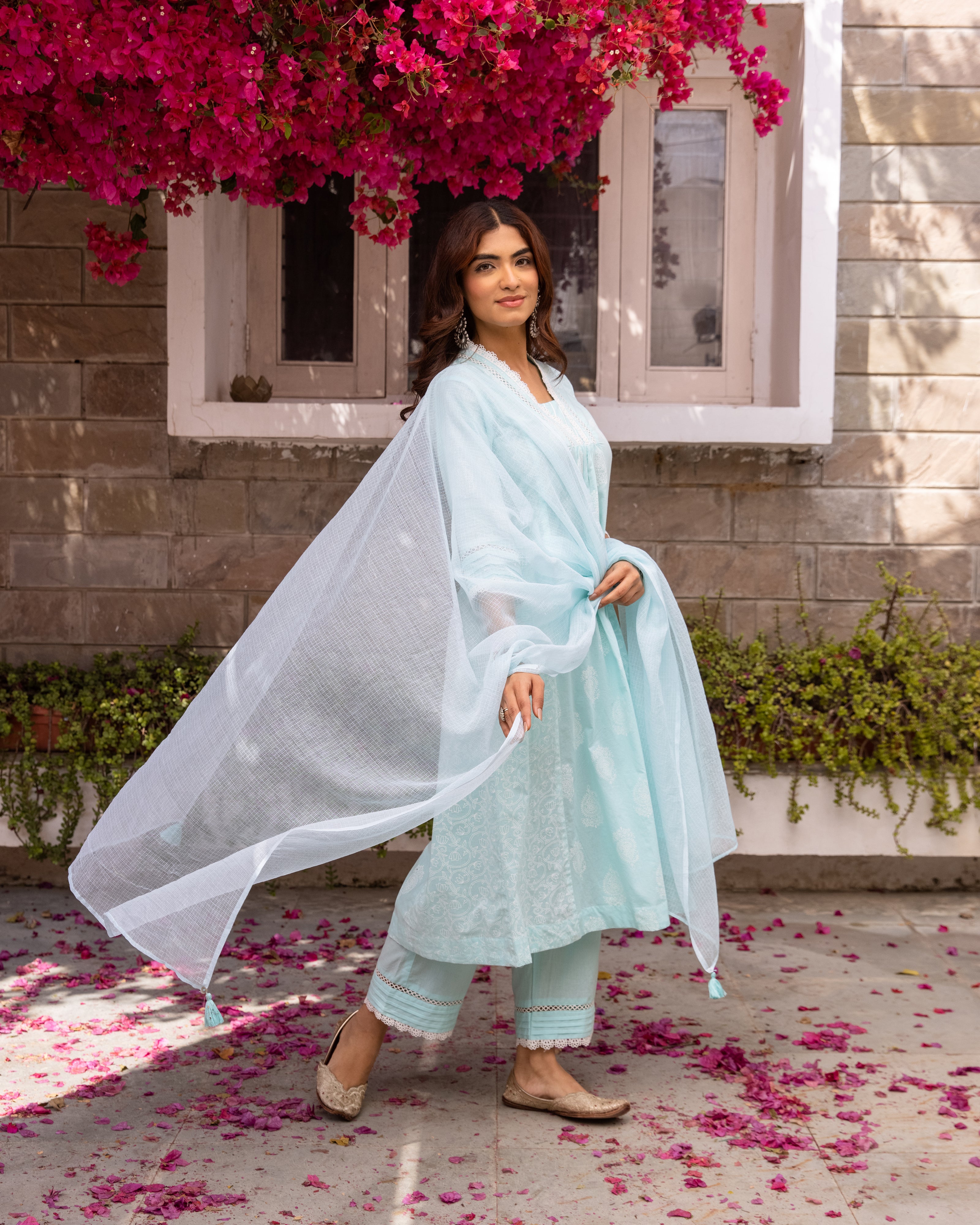 Powder Blue Kota Doriya Dupatta