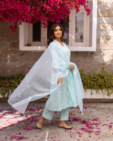 Powder Blue Kota Doriya Dupatta
