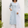Powder blue Cotton Round neck Kurta for women's