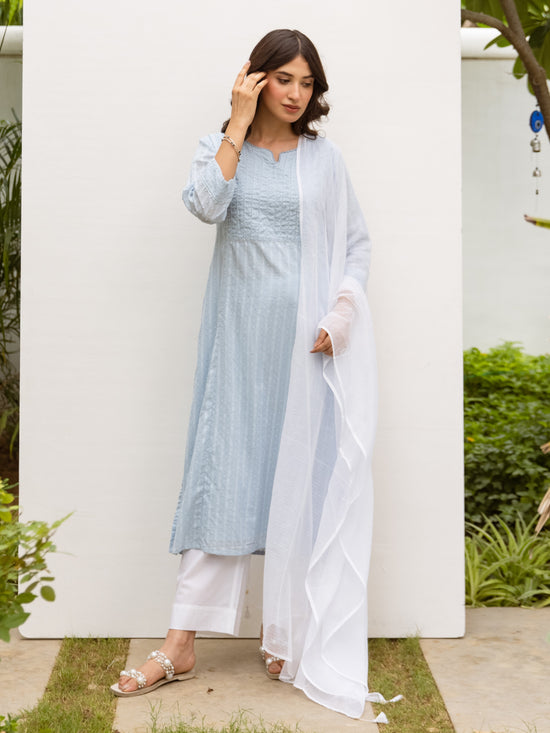 Powder blue Cotton Round neck Kurta for women's