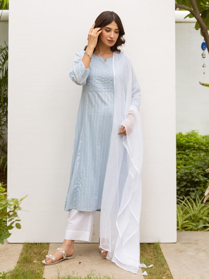 Powder blue Cotton Round neck Kurta for women's