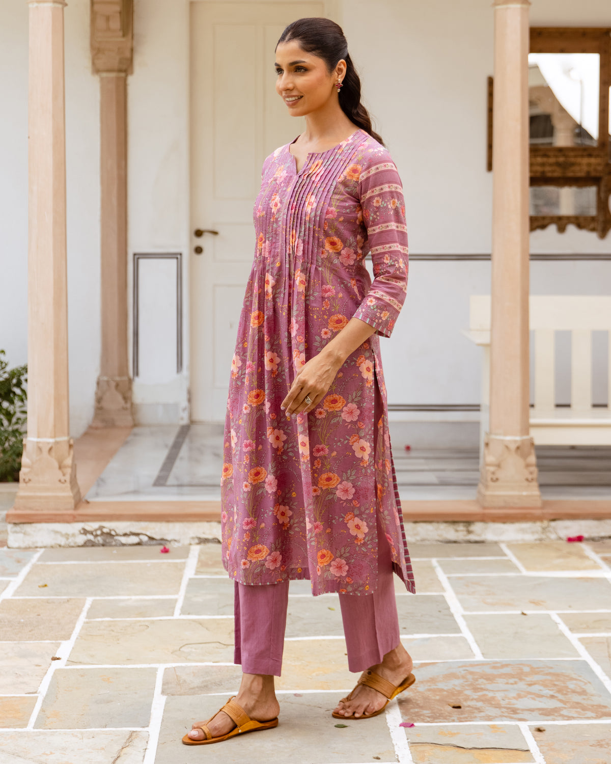 Mauve Purple Cotton Kurta (Pant Not Included)