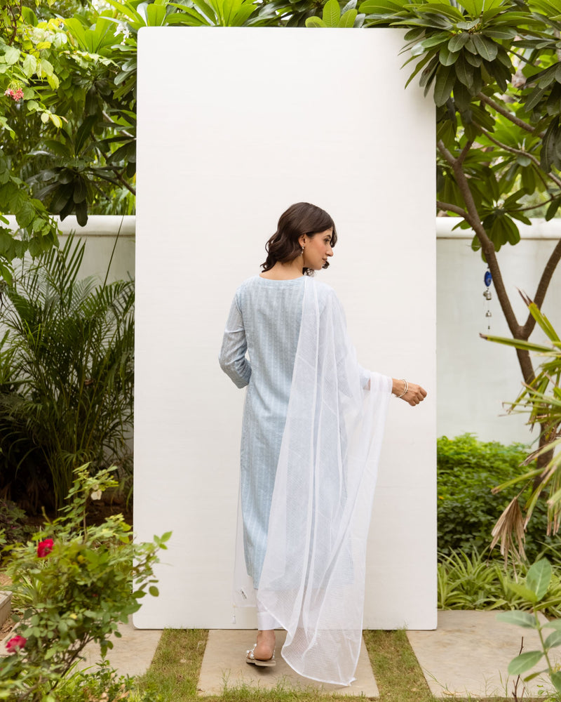 Powder blue Cotton Round neck Kurta for women's