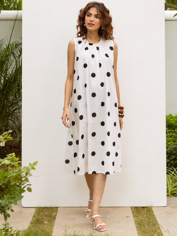 Classic Black & White Cotton Polka Dress