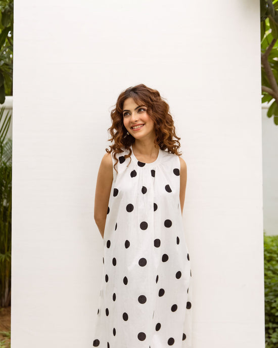 Classic Black & White Cotton Polka Dress