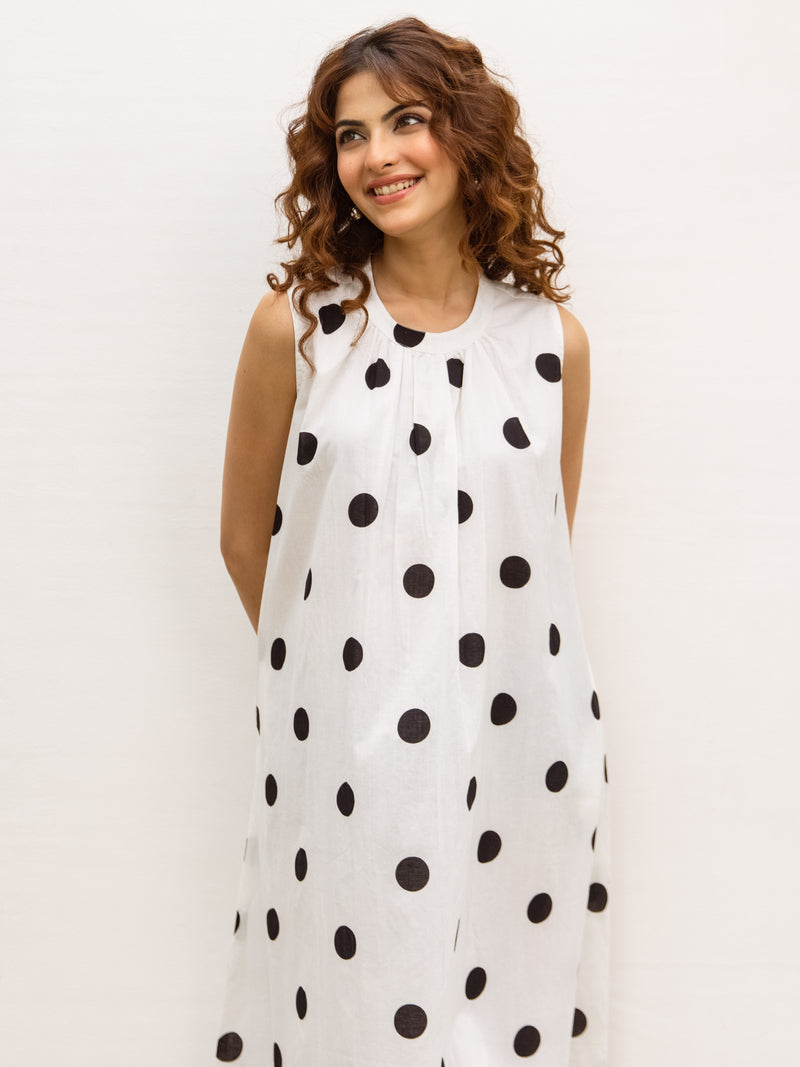 Classic Black & White Cotton Polka Dress