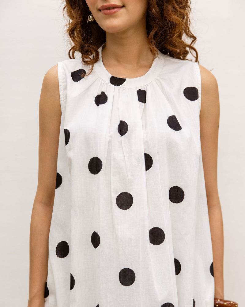 Classic Black & White Cotton Polka Dress