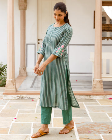 Firozi Green Cotton Palazzo