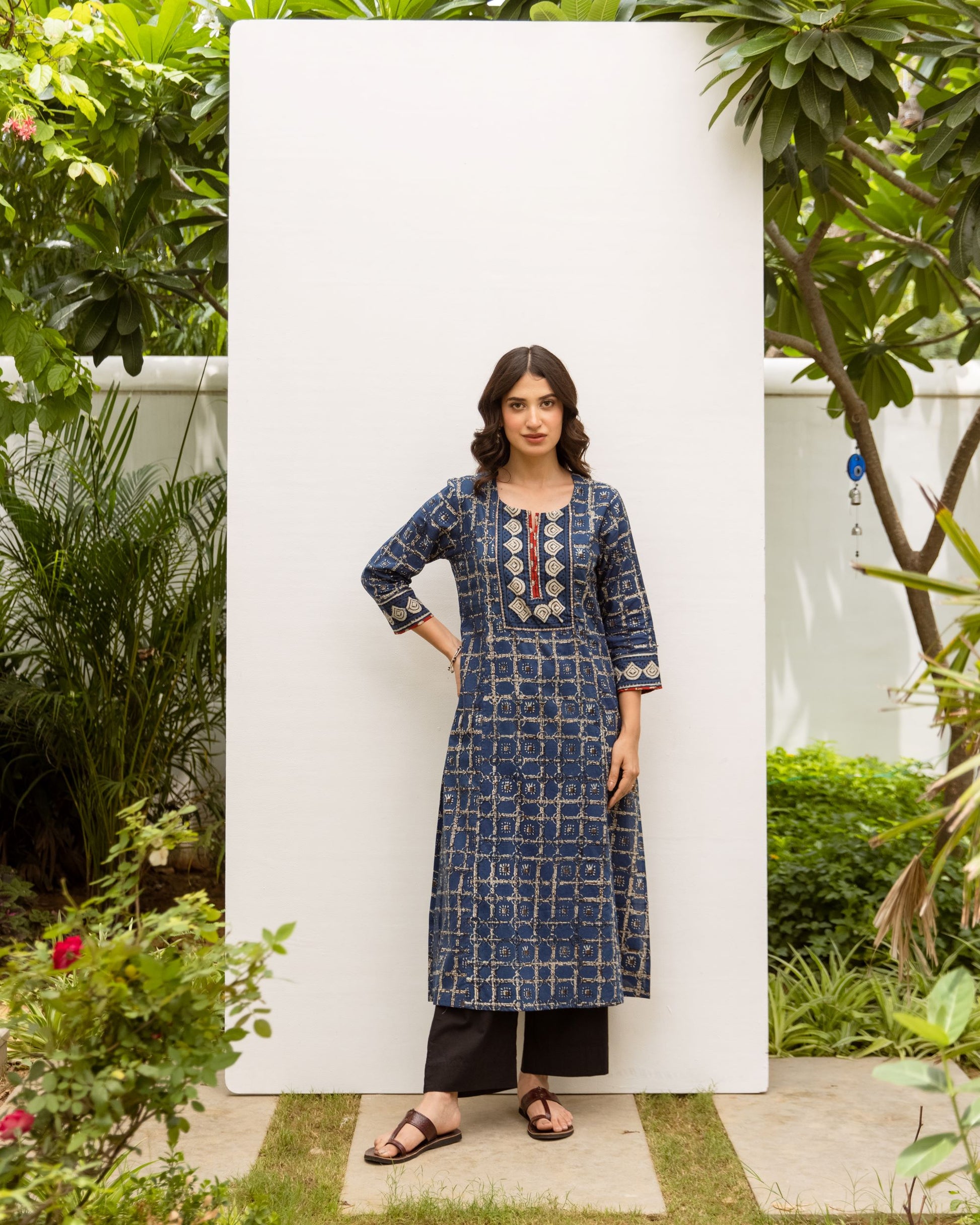 Blue Cotton Printed Kurta For Women's