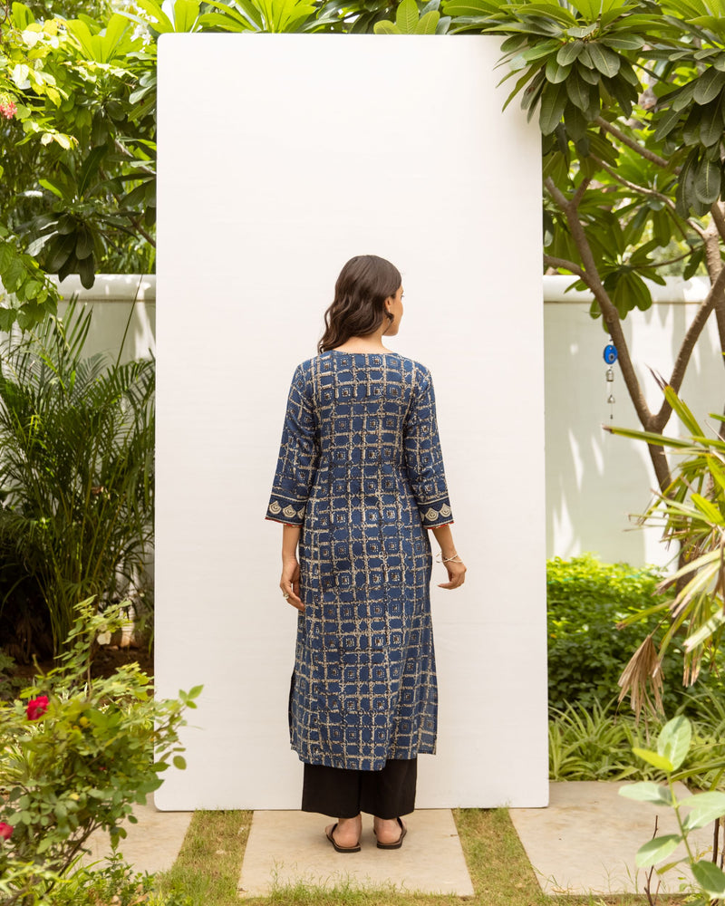 Indigo Cotton Printed Kurta For Women's