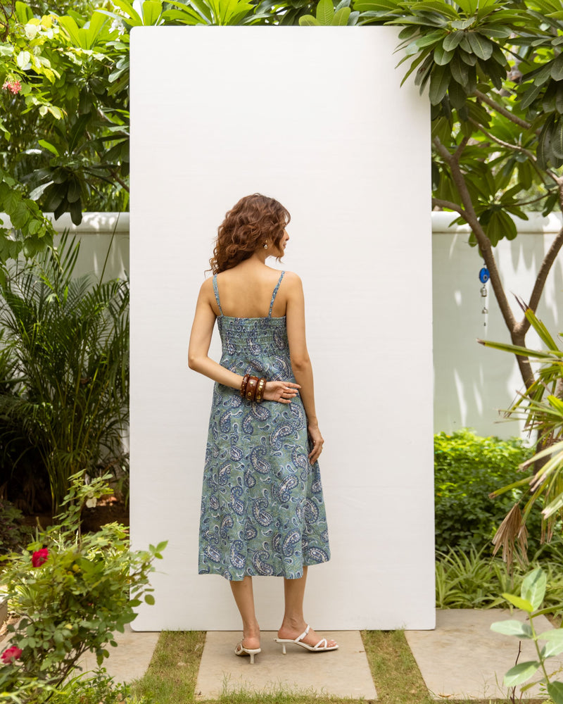 Blue Bloom Cotton Spaghetti Dress