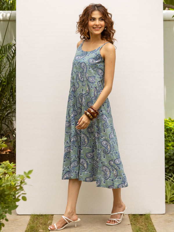 Blue Bloom Cotton Spaghetti Dress