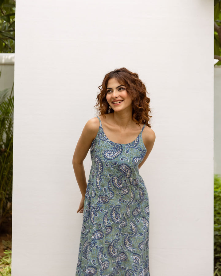 Blue Bloom Cotton Spaghetti Dress
