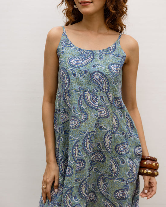 Blue Bloom Cotton Spaghetti Dress