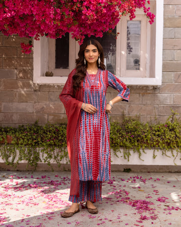 Red & Blue Kurta Pant(Dupatta Not Included)