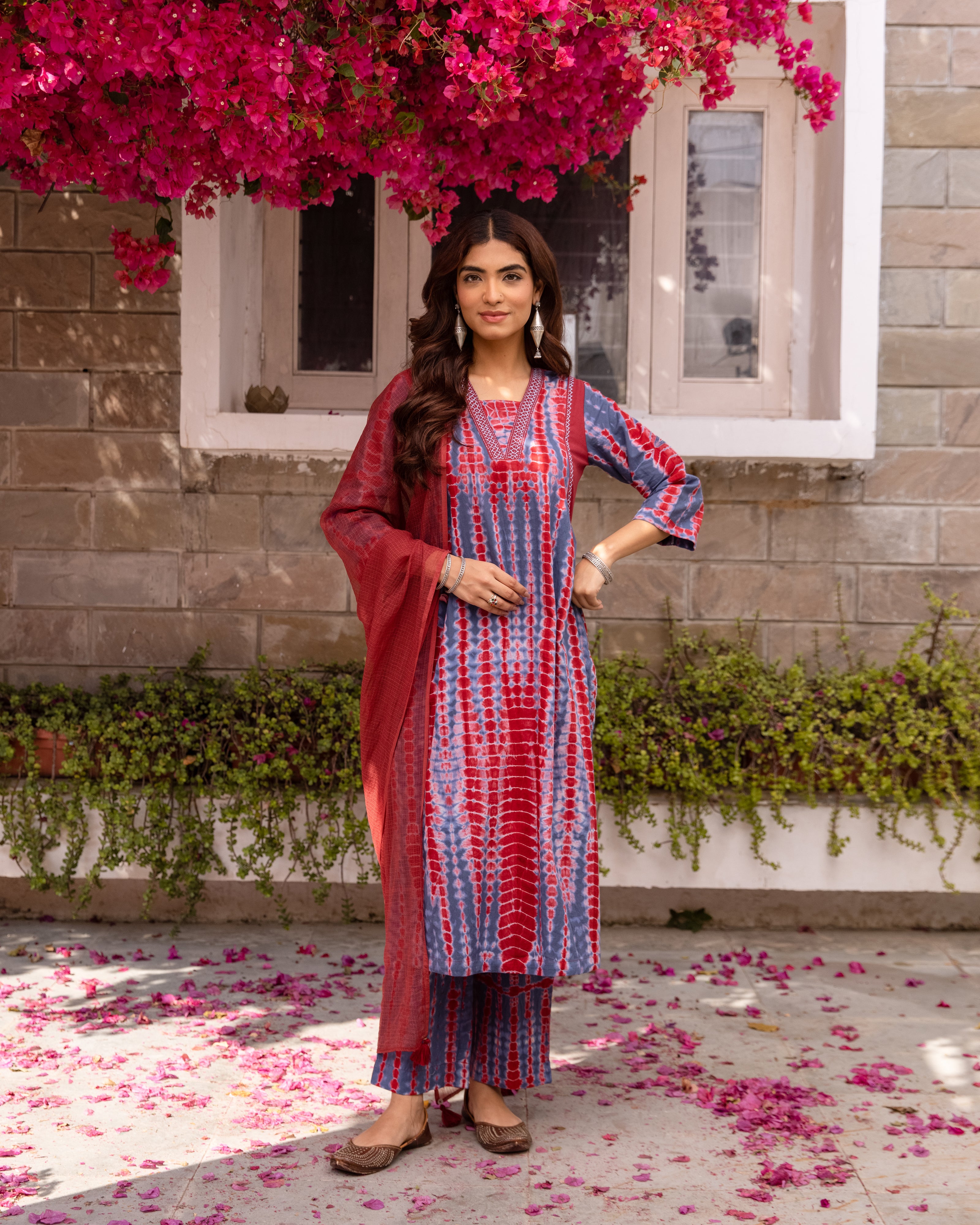 Red & Blue Kurta Pant(Dupatta Not Included)