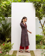 Navy Blue Cotton Printed Kurta For Women's