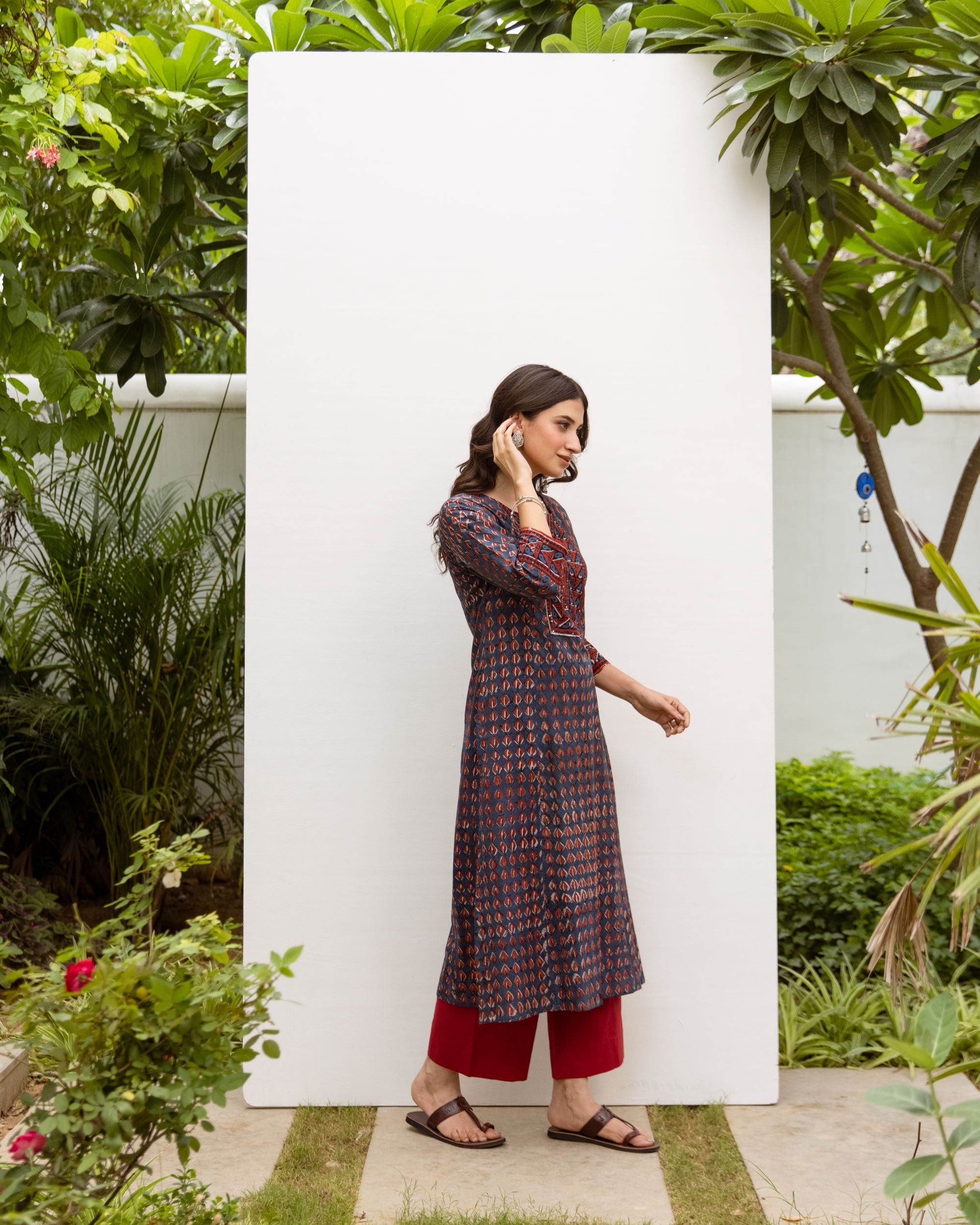 Navy Blue Cotton Printed Kurta For Women's