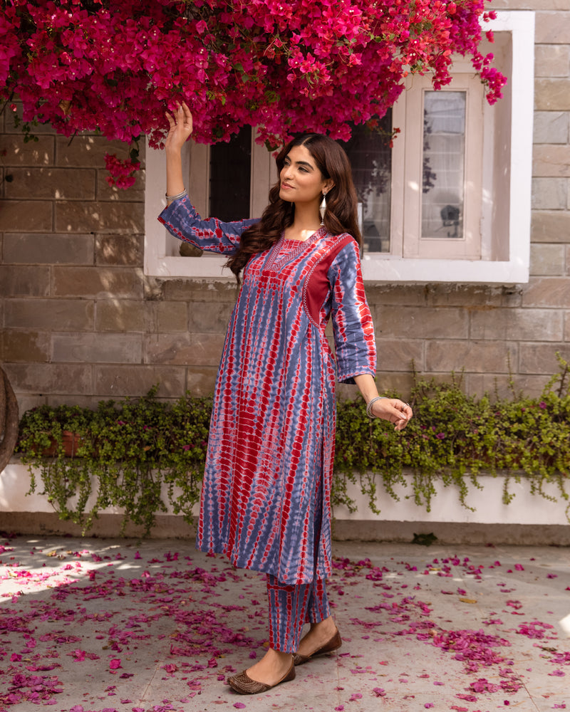 Red & Blue Kurta Pant