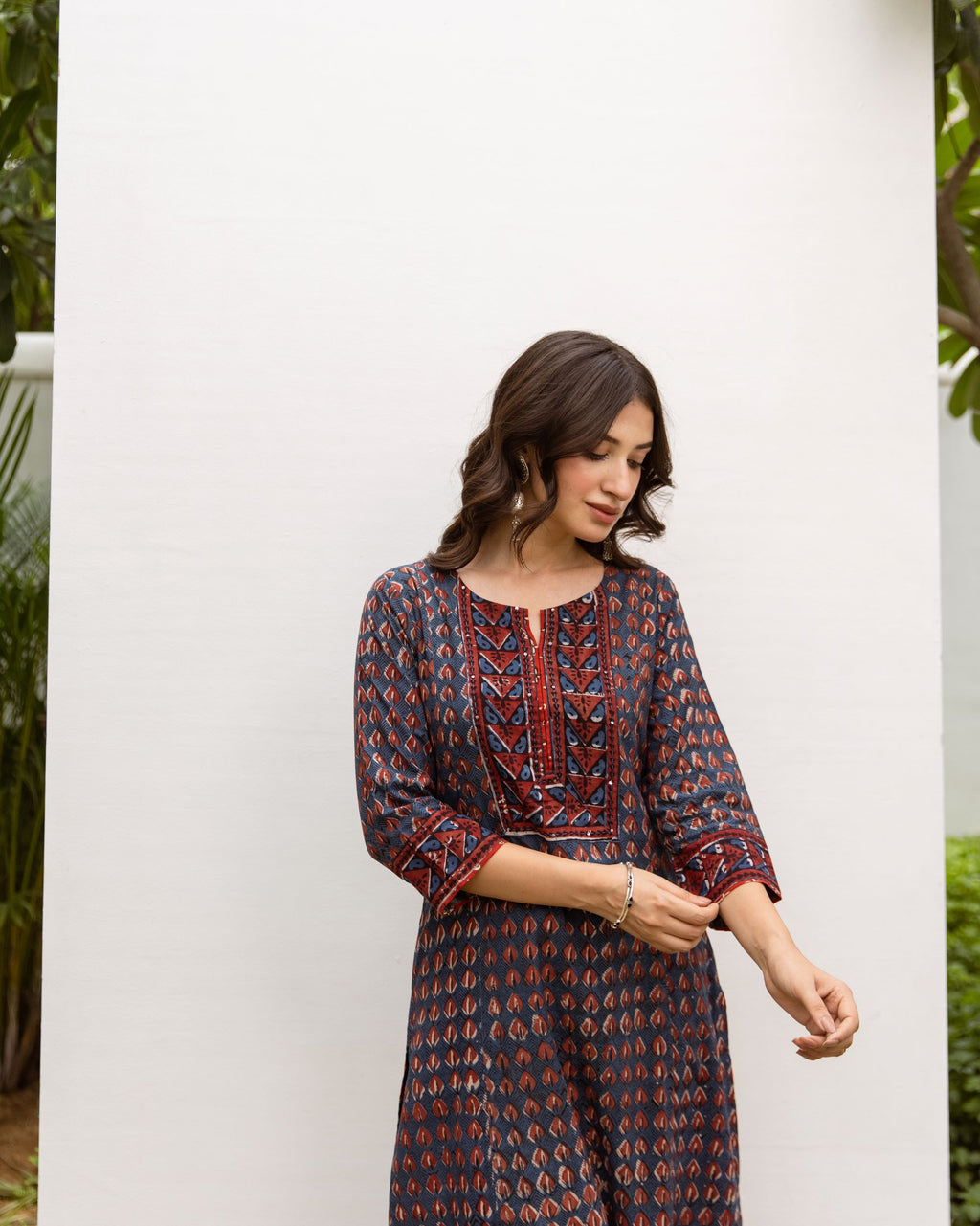 Navy Blue Cotton Printed Kurta For Women's