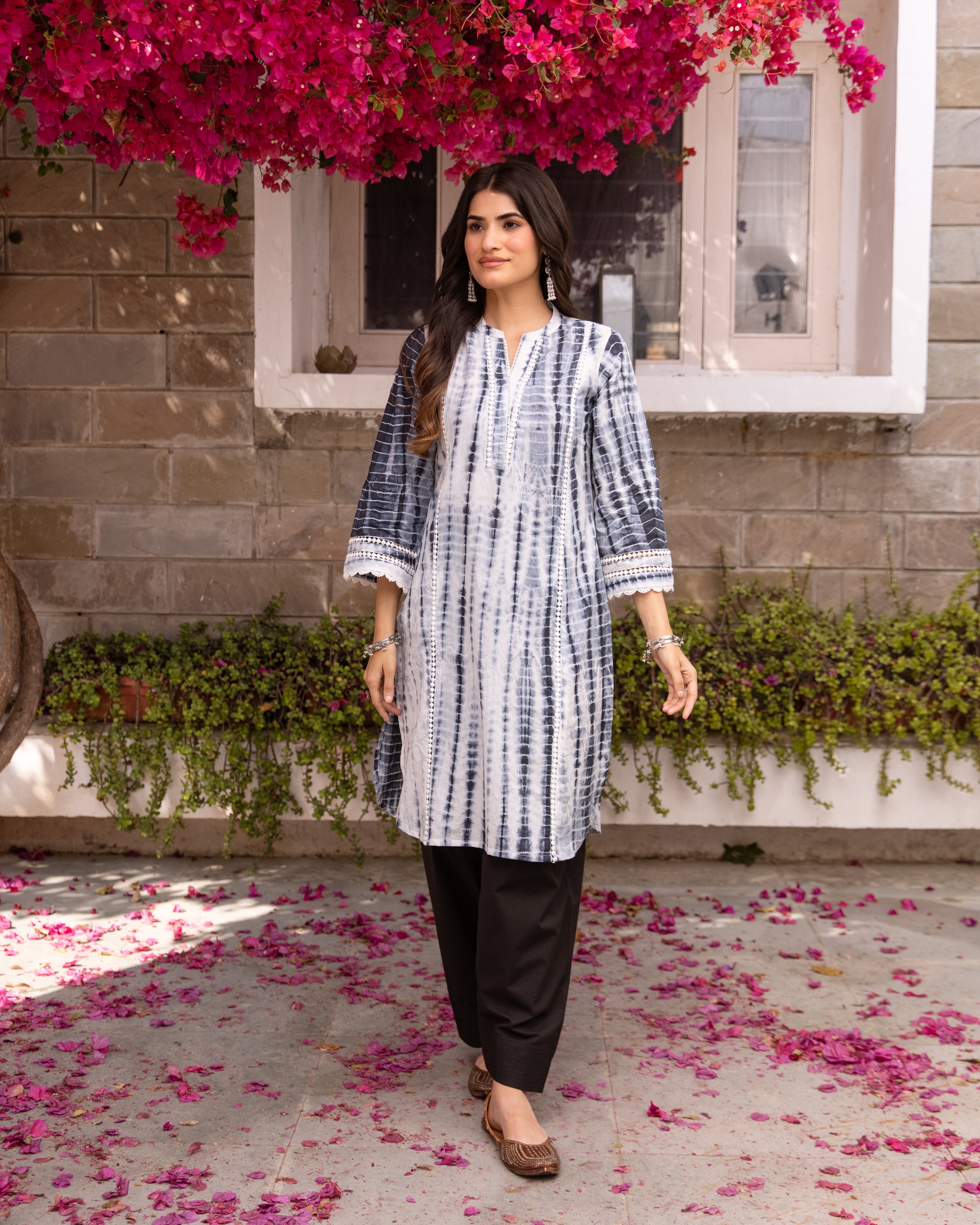 Black & Off White Kurta Salwar Set