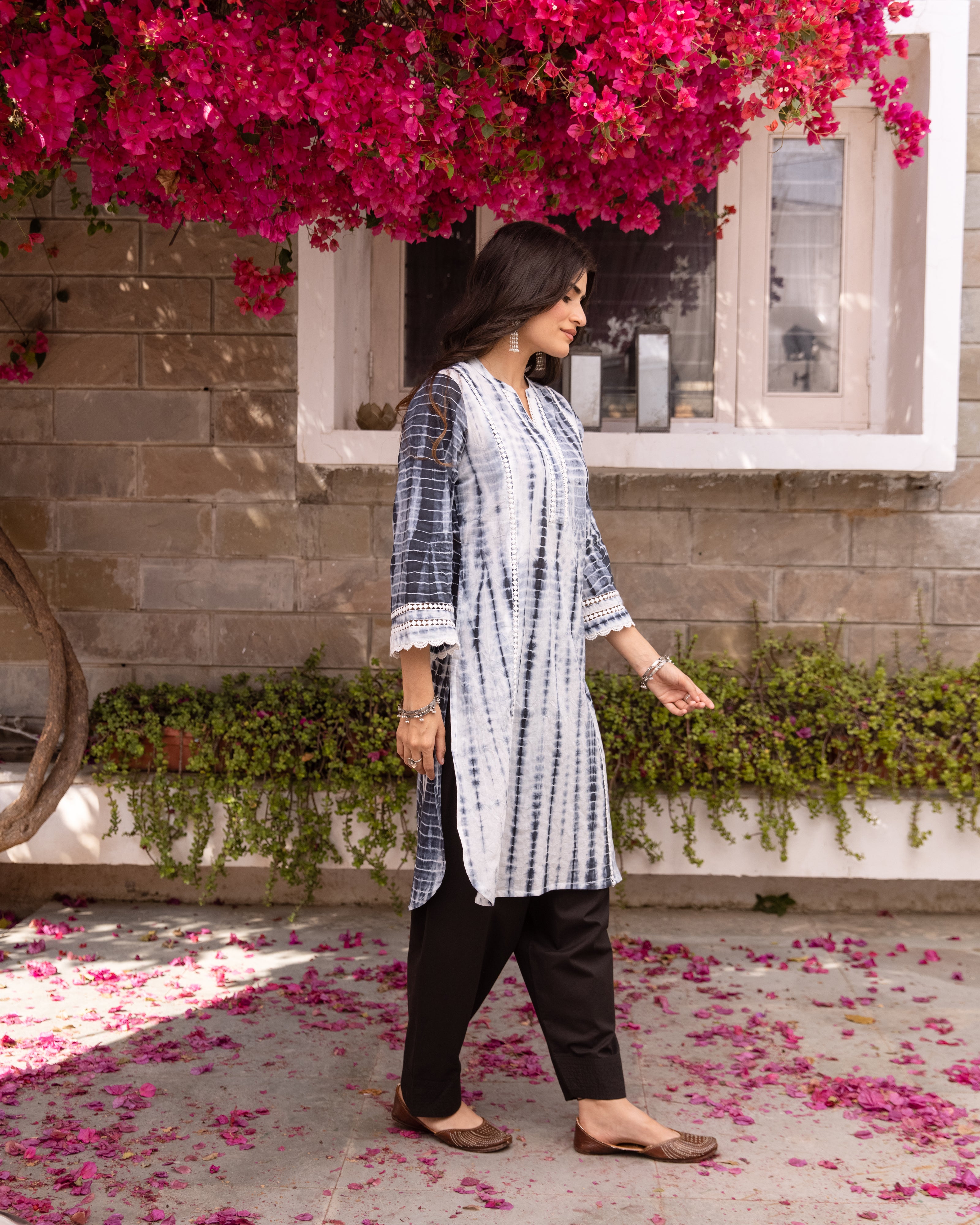 Black & Off White Kurta Salwar Set