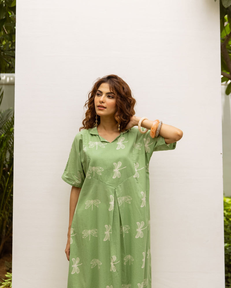 Green Dragonfly Cotton Kurta For Women's