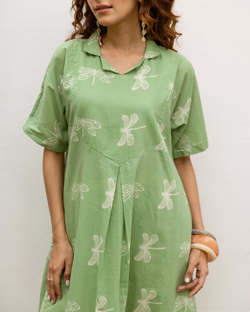 Green Dragonfly Cotton Kurta For Women's