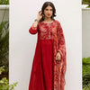 Red Cotton Kurta Dupatta Set For Women's (Pant Not Included)