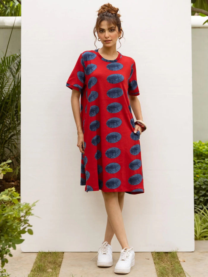 Red Cotton Dress For Women's