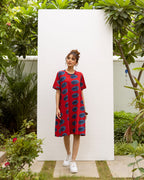 Red Cotton Dress For Women's