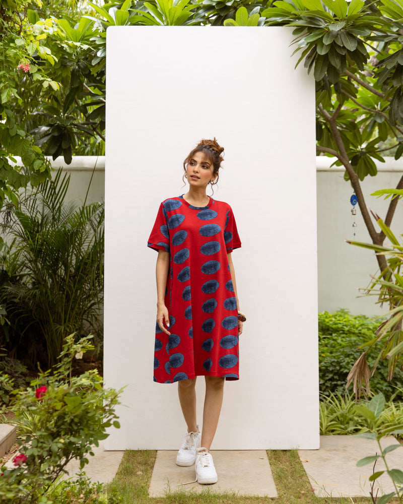 Red Cotton Dress For Women's