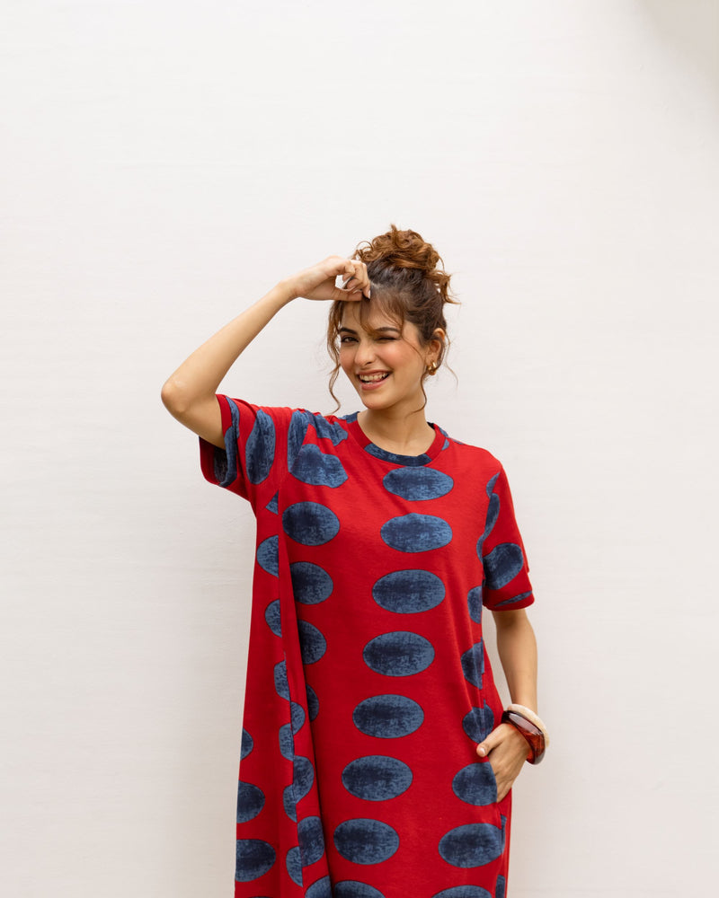 Red Cotton Dress For Women's