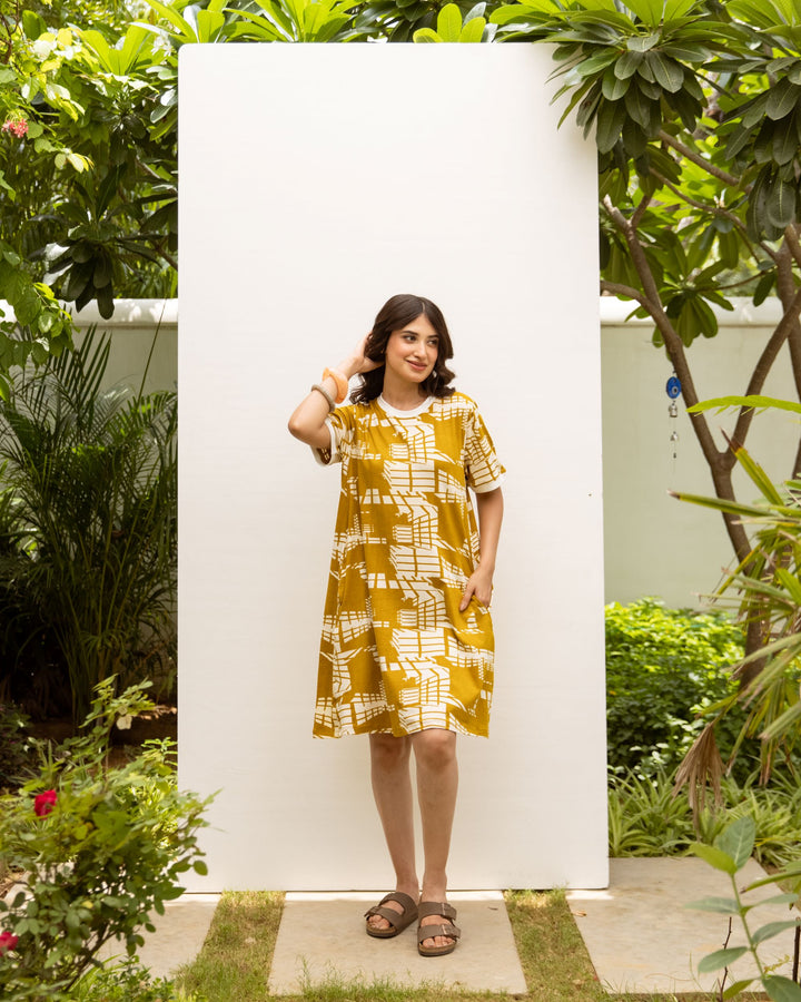 Mustard Abstract Print Dress