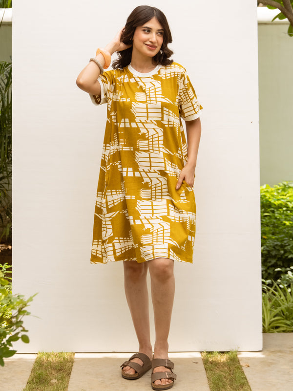 Mustard Abstract Print Dress