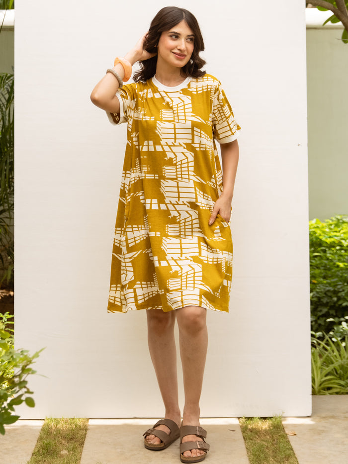 Mustard Abstract Print Dress