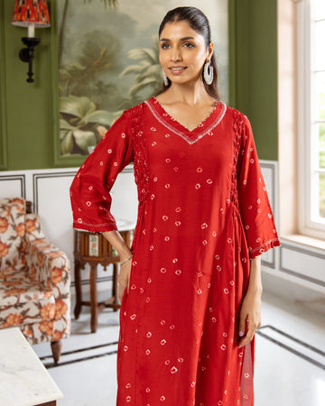 Vermilion Modal Muslin Kurta Pant