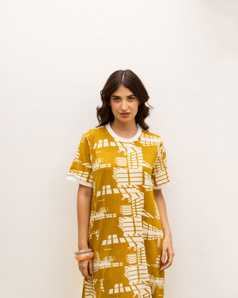 Mustard Abstract Print Dress