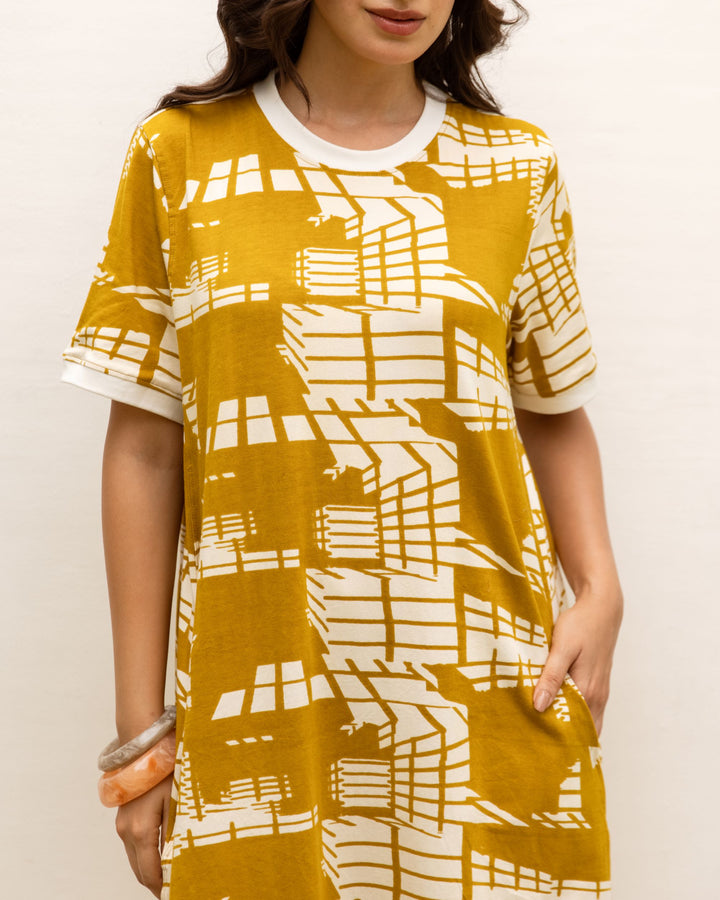 Mustard Abstract Print Dress